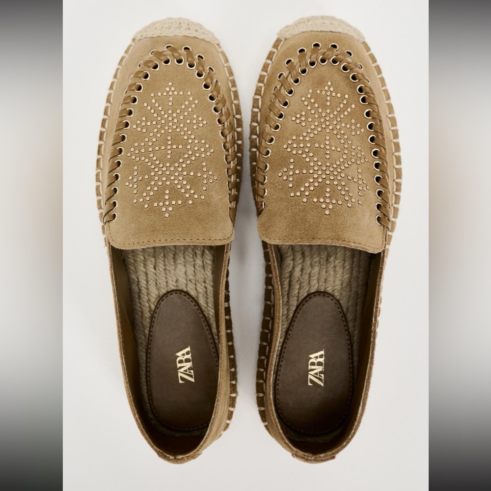 Zara limited edition beaded pure leather loafers